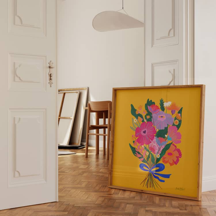 Floral Bouquet Striped Vase Print with a colourful floral arrangement