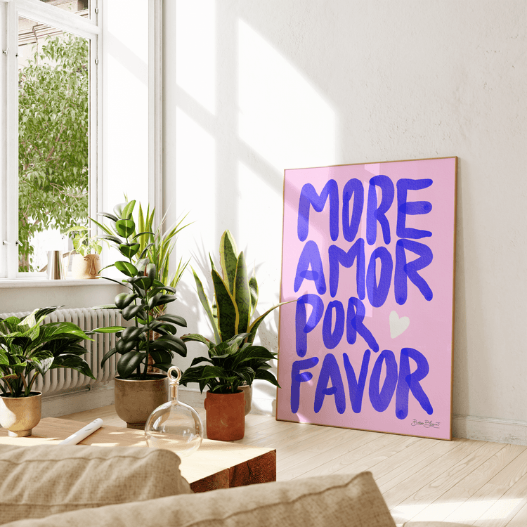 More Amor Por Favor printable wall art framed in a gold frame