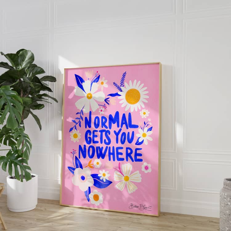 Normal Gets You Nowhere art print in a colourful interior mockup